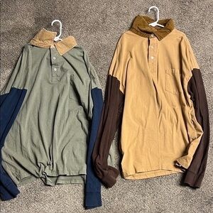 Men's Casual Button Down Shirt - Green and Tan